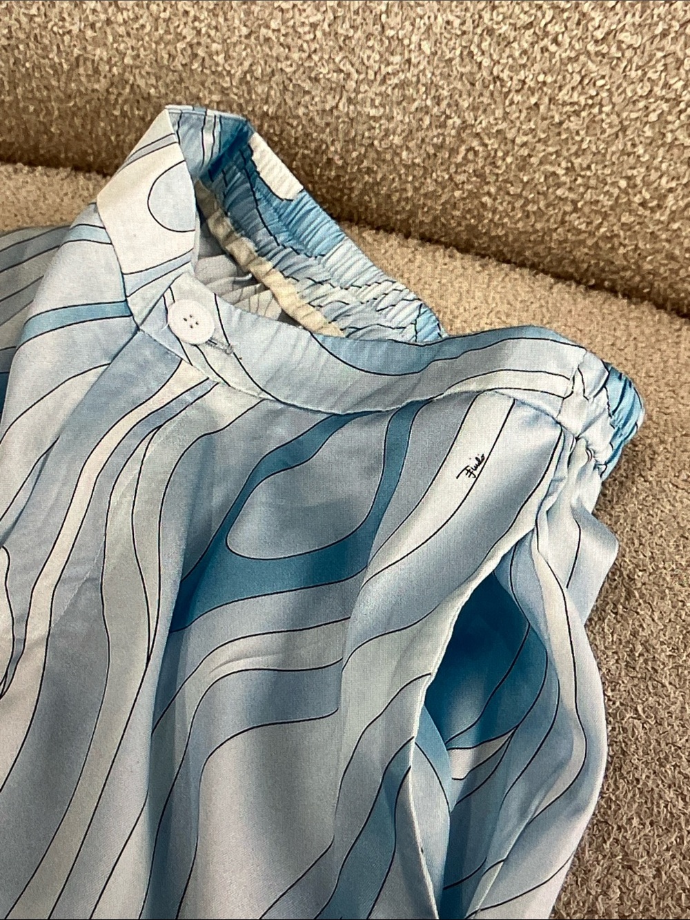 Emilio Pucci Sky Blue and White Swirl Silk Button-Up Blouse - Picture 9 of 9